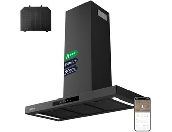 CIARRA CBCB9102-P A+++ Afzuigkap 90cm Recirculatielucht Afzuigkap 650m³/h Wi-Fi App Touch-bediening 4 niveaus Incl. booster Zwart - Maat 90cm