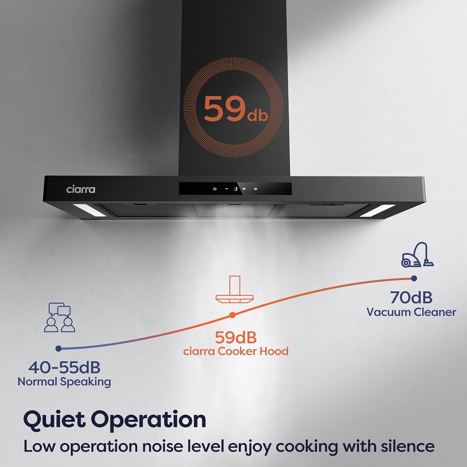 CIARRA CBCB9102-P A+++ Afzuigkap 90cm Recirculatielucht Afzuigkap 650m³/h Wi-Fi App Touch-bediening 4 niveaus Incl. booster Zwart - Maat 90cm