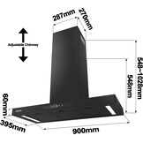 CIARRA CBCB9102-P A+++ Afzuigkap 90cm Recirculatielucht Afzuigkap 650m³/h Wi-Fi App Touch-bediening 4 niveaus Incl. booster Zwart - Maat 90cm