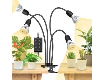 SANSI Led-plantenlamp voor kamerplanten, 600 W, volledig spectrum, 4 zwanenhals, clip, plantenlicht met timer, 4/8/12 uur, groeilamp met hoge PPFD-groeilamp voor tuin, broeikas