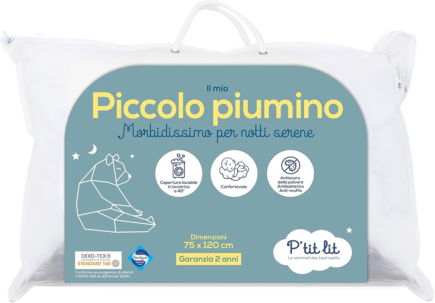P'tit lit - Baby Dekbed | Peuter / Kleuter - 75x120 cm - Anti-allergisch - Ideaal voor bed 60x120 cm - 100% Microvezel - Oeko-Tex®
