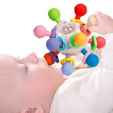 KmmiFF Baby Bijtring en Rammelaar Bal - BPA-vrij Siliconen - 10,5 x 10,5 cm - Roze
