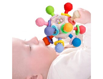 KmmiFF Baby Bijtring en Rammelaar Bal - BPA-vrij Siliconen - 10,5 x 10,5 cm - Roze