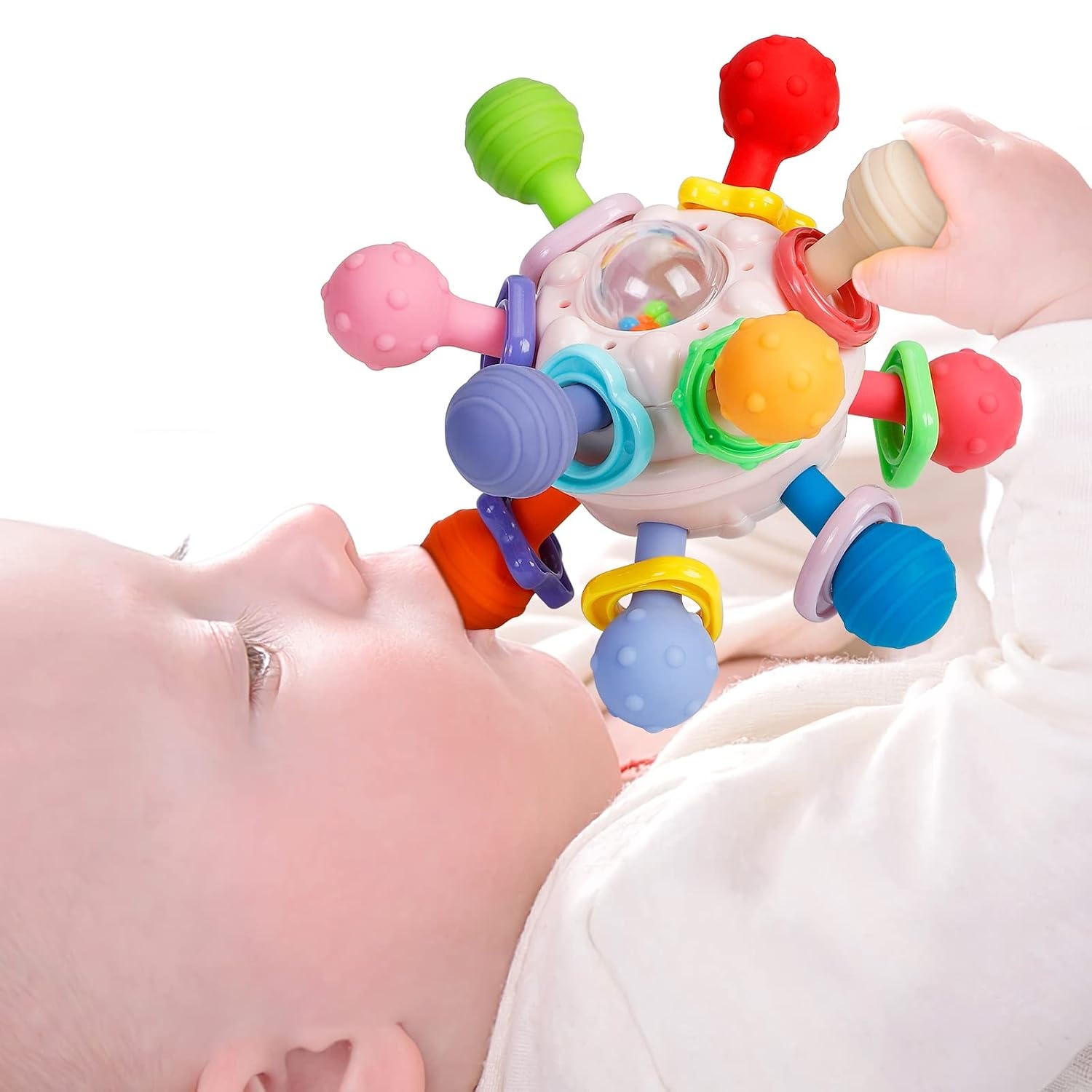 KmmiFF Baby Bijtring en Rammelaar Bal - BPA-vrij Siliconen - 10,5 x 10,5 cm - Roze