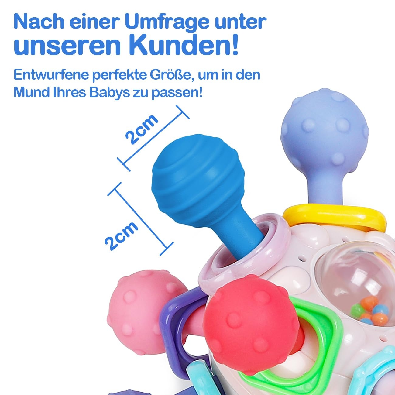 KmmiFF Baby Bijtring en Rammelaar Bal - BPA-vrij Siliconen - 10,5 x 10,5 cm - Roze