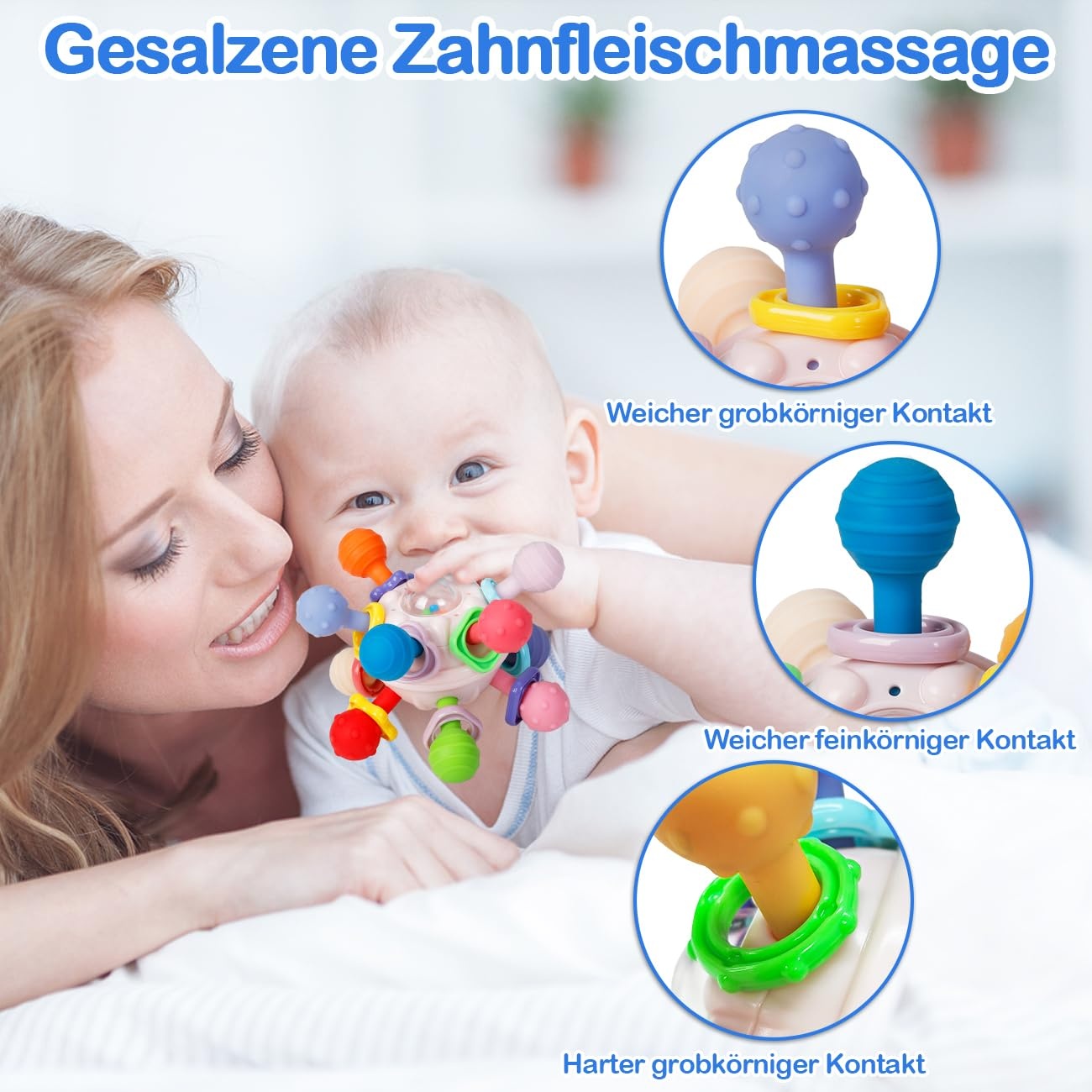 KmmiFF Baby Bijtring en Rammelaar Bal - BPA-vrij Siliconen - 10,5 x 10,5 cm - Roze