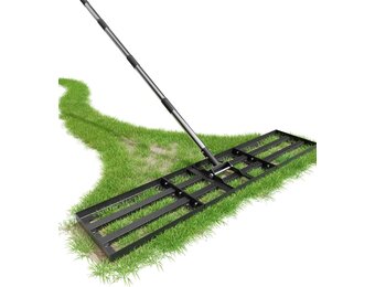 Gazonrakel 114 x 25 cm met verstelbare lengte, gazonnivelleringshark met 1,8 m lange roestvrijstalen steel, zeer belastbare gazonhark, moeiteloos zandhark voor tuin en achtertuin, voor het egaliseren - Maat 114x25x190cm