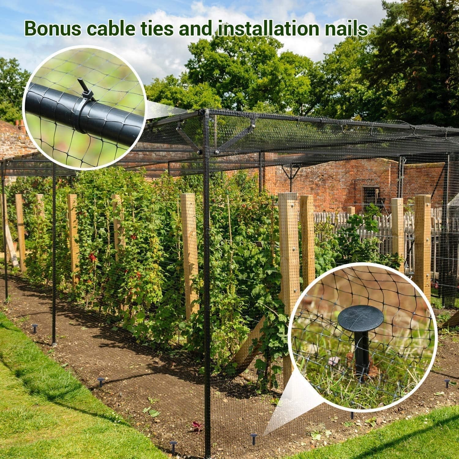 Ohuhu Vogelnet Tuinnet 2m x 30m - Zwart - Inclusief Kabelbinders en Grondpennen