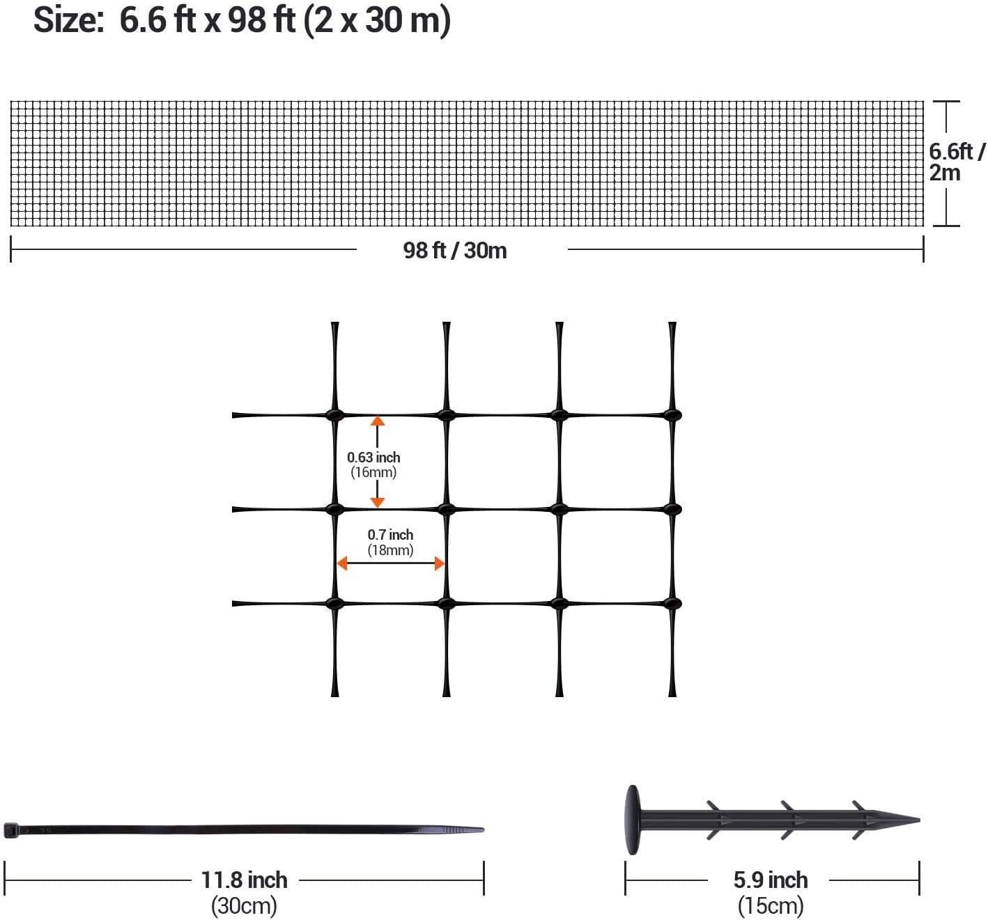 Ohuhu Vogelnet Tuinnet 2m x 30m - Zwart - Inclusief Kabelbinders en Grondpennen