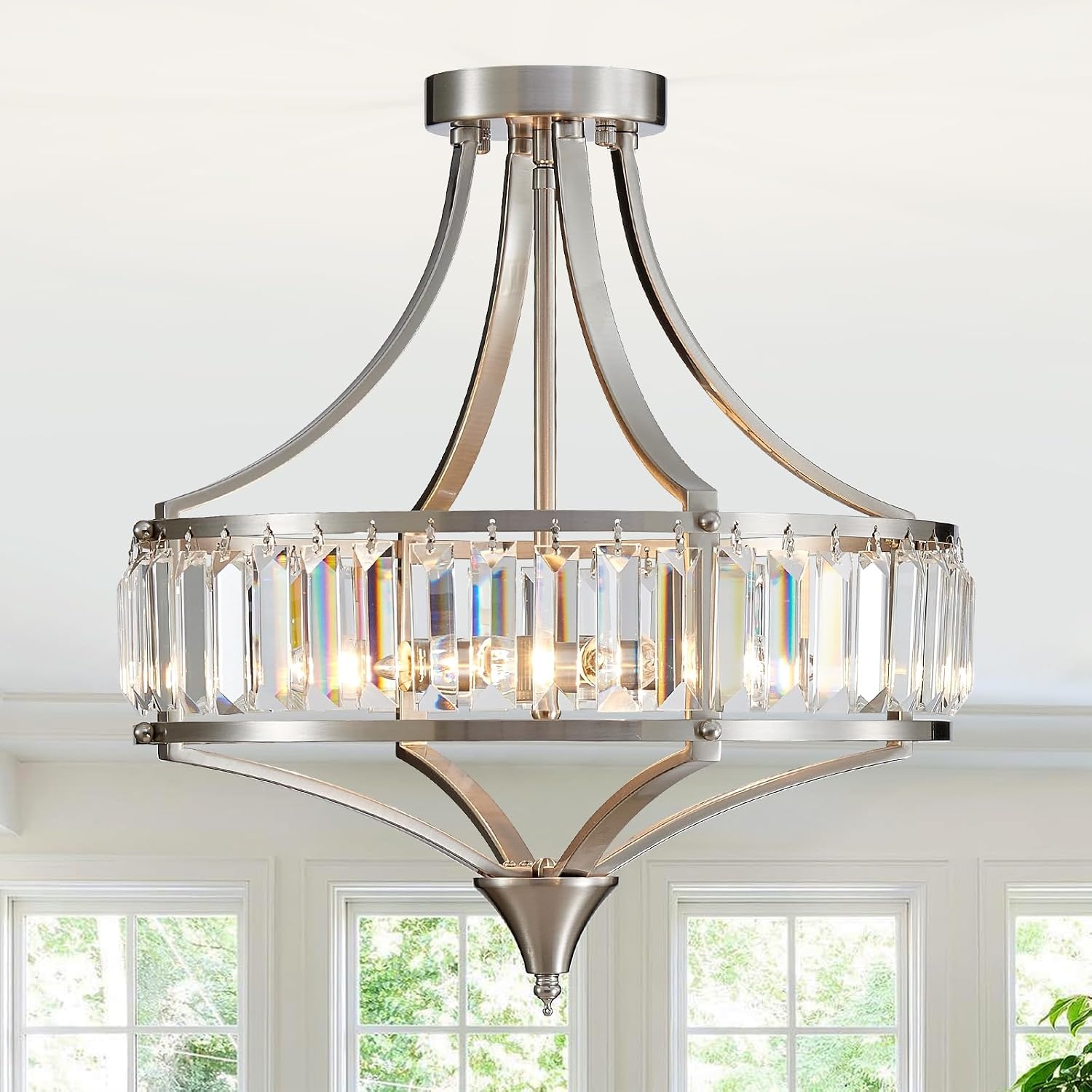 Majhoiw Moderne Kristallen Kroonluchter 33 cm - 3-Lichts Plafondlamp - Geborsteld Nikkel