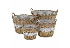 4 wicker plantenbakken met PE-voering - Bruin/Wit - 58% Korting