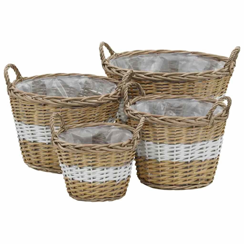 vidaXL Plantenbakken verhoogd 4 st wicker met PE-voering