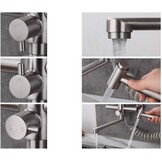 Kraan keukenmuurkraan voor keuken, met spuitpistool en 2 soorten waterstraal, kraanmuur draaibaar 360 ° uitloop, eenvoudige installatie keukenkraan wandmontage (Geborsteld roestvrij staal)