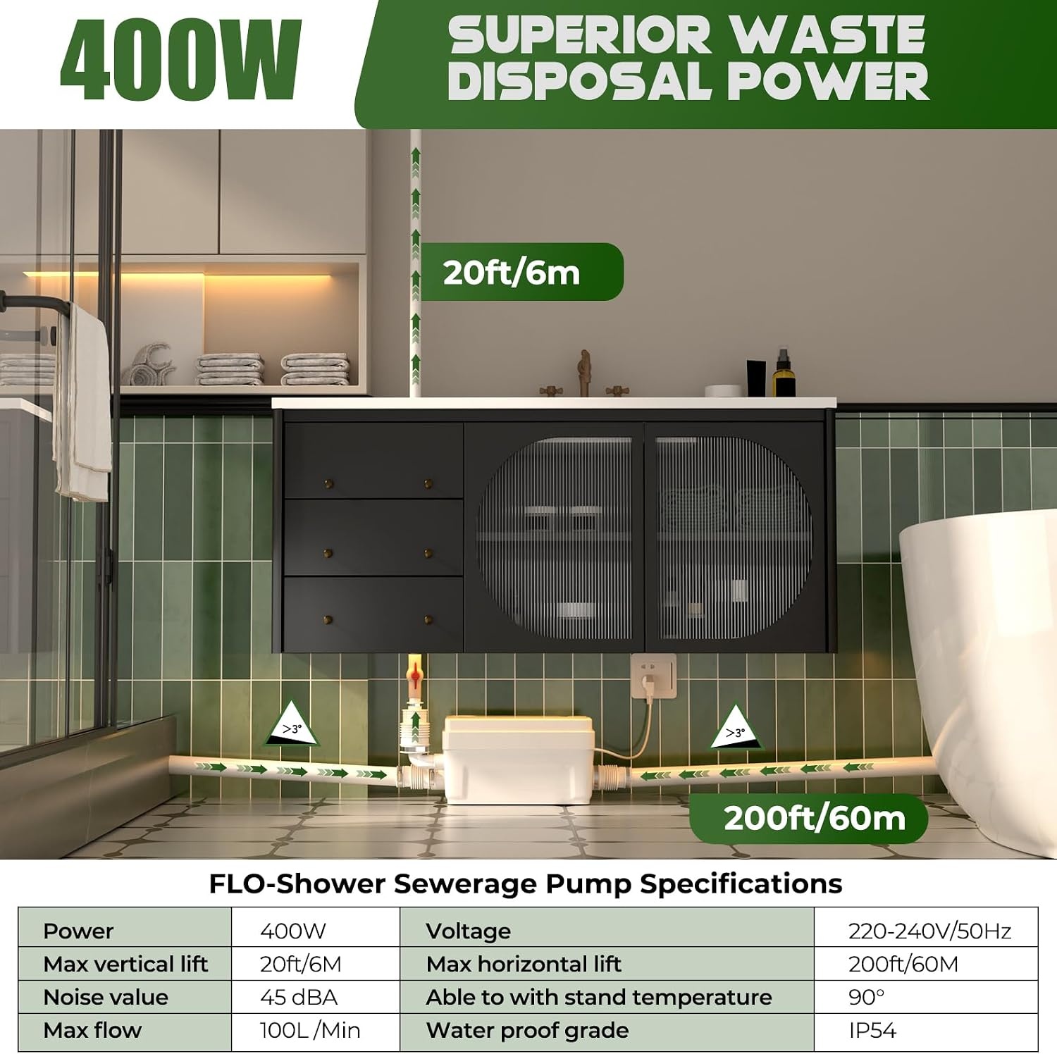 Macerator Pomp Gootsteen Riolering Sump Pomp Upflush tot 6 m met 3 waterinlaten voor kelder, gootsteen, douche, badkuip, wasserij, rioleringsbehandeling