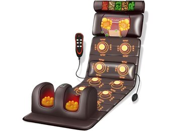 Massagekussen voor het hele lichaam, massagekussen met verwarming, 9 massagemodi en 9 snelheidsmodi met afneembare nekmassage (bruin)