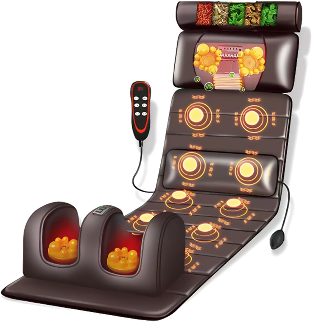 Massagekussen voor het hele lichaam, massagekussen met verwarming, 9 massagemodi en 9 snelheidsmodi met afneembare nekmassage (bruin)