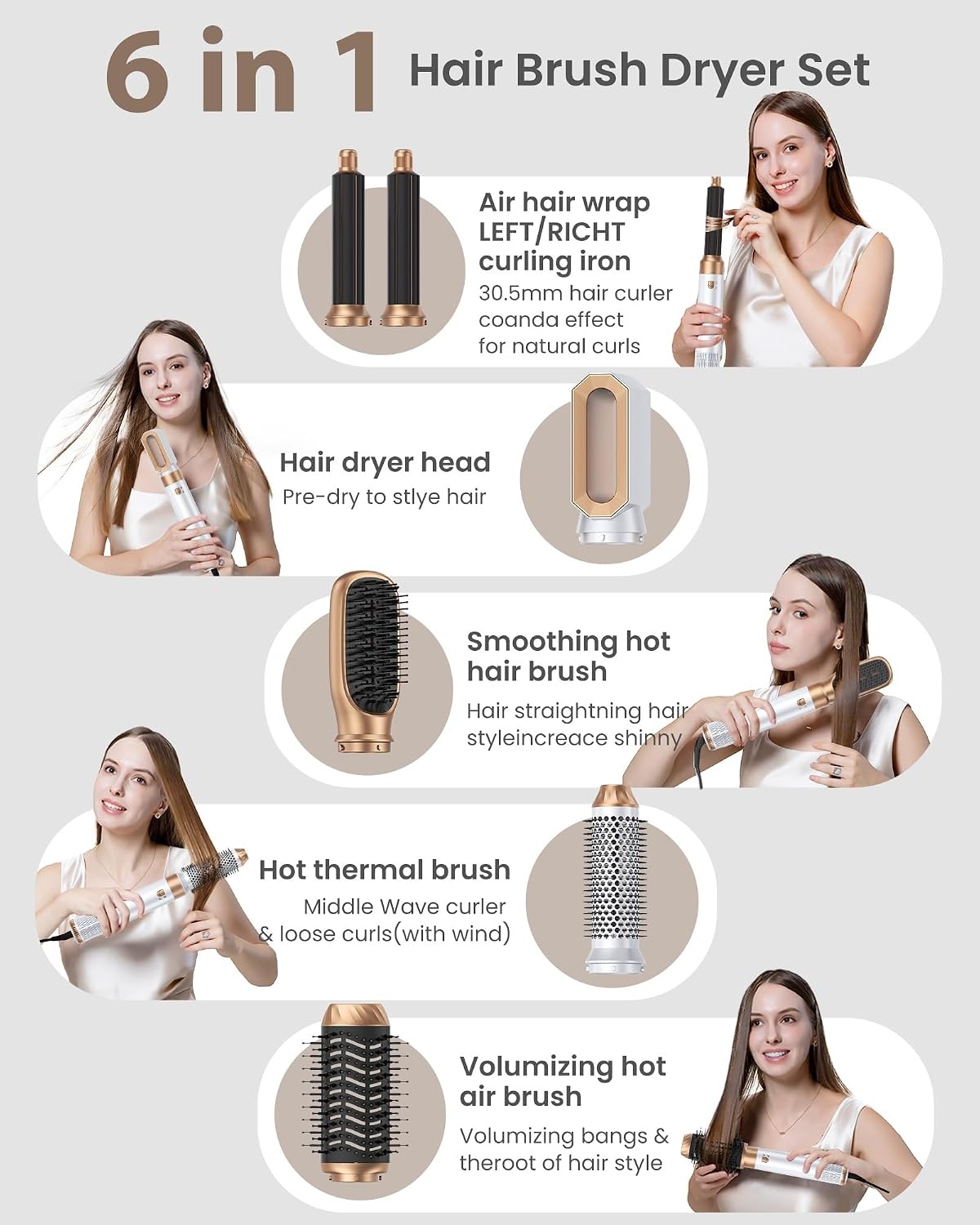 MogaWave 6-in-1 Airstyler en Föhnborstel Wit
