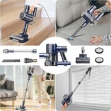 YISORA Stofzuiger met kabel, elektrische bezem met kabel, 6-in-1, stofzuiger en kruimelstofzuiger, 23 kPa, 600 W, kabellengte 6 m, zonder zak, voor harde vloeren, tapijten, dierenharen