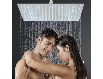 Led-douchekop, regendouche, 40 cm, roestvrij staal, met zelfreinigende sproeiers, vierkant, chroom