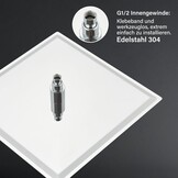 Led-douchekop, regendouche, 40 cm, roestvrij staal, met zelfreinigende sproeiers, vierkant, chroom