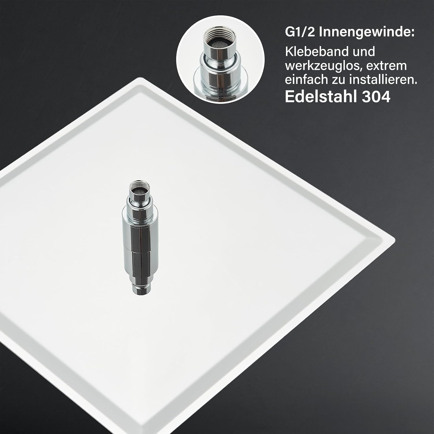 Led-douchekop, regendouche, 40 cm, roestvrij staal, met zelfreinigende sproeiers, vierkant, chroom