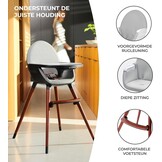 Kinderkraft 2-in-1 hoge kinderstoel FINI, hoge babystoel, kinderstoeltje, combistoel, houten poten, veiligheidsgordel, voetensteun, dubbel eetblad, 5-puntsveiligheidsgordel, grijs