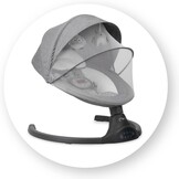 MoMi KENANI Ligstoel voor schommelbank, tot 9 kg, opvouwbaar, afstandsbediening en bluetooth, voor smartphone, stroomvoorziening op batterijen en netvoeding, 5-punts veiligheidsgordel, zonwering