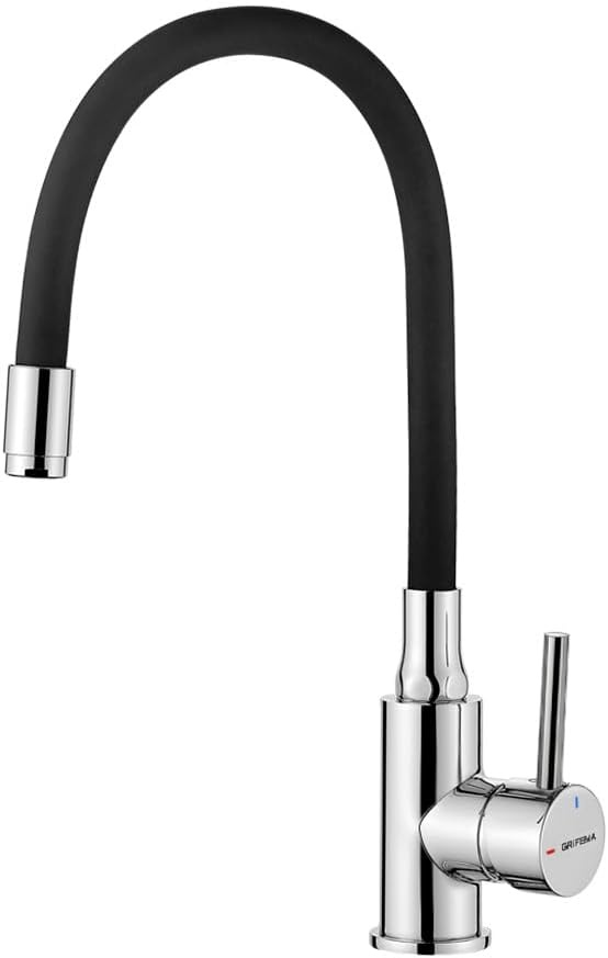 GRIFEMA G4002-3 Keukenkraan, 360° Draaibaar Keukenkraan met Flexibele Vervormbare Siliconen Slang, Chroom, Wit