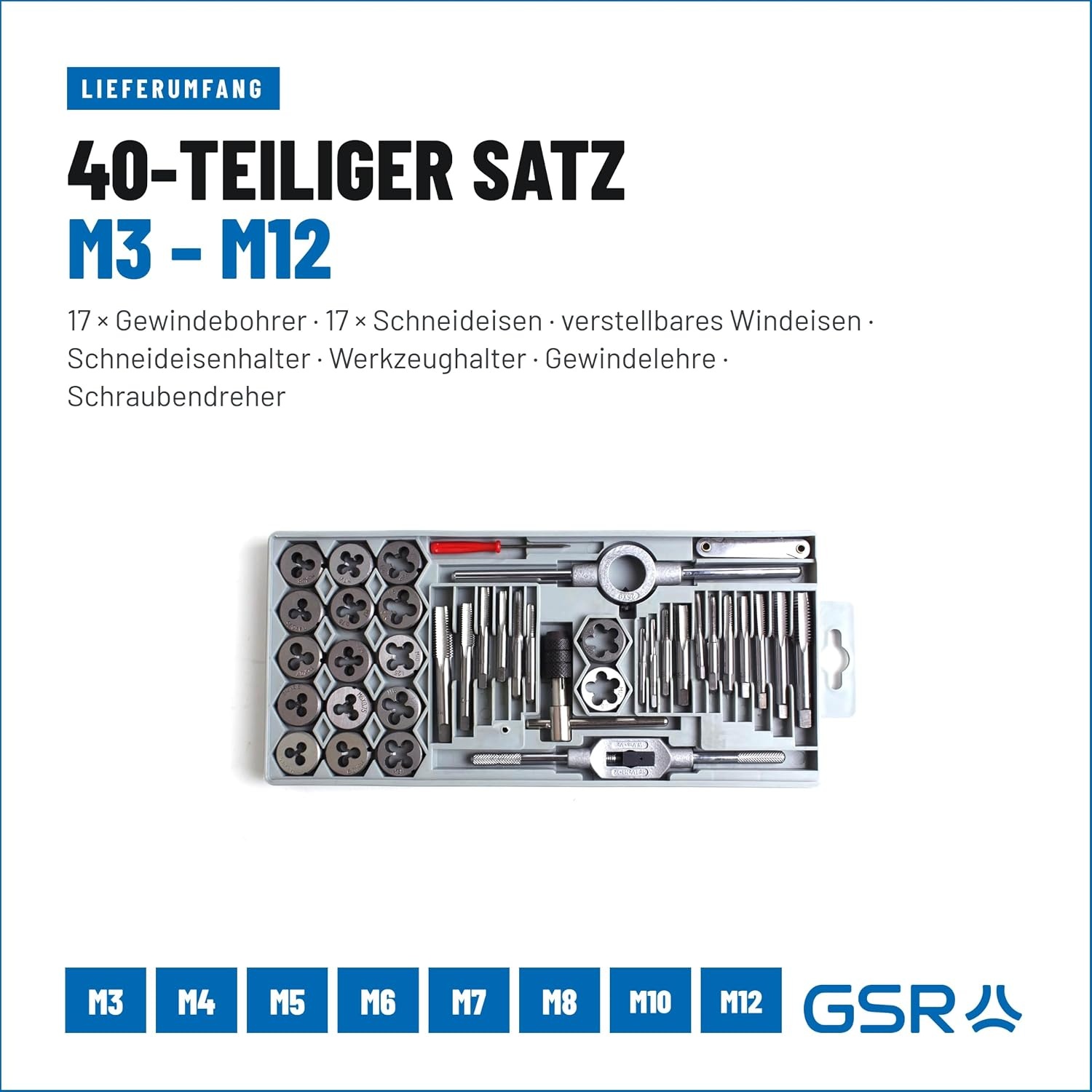 GSR Gustav Stursberg Schroefdraadsnijset 40-delig M3-M12 + BSP 1/8 inch zilver
