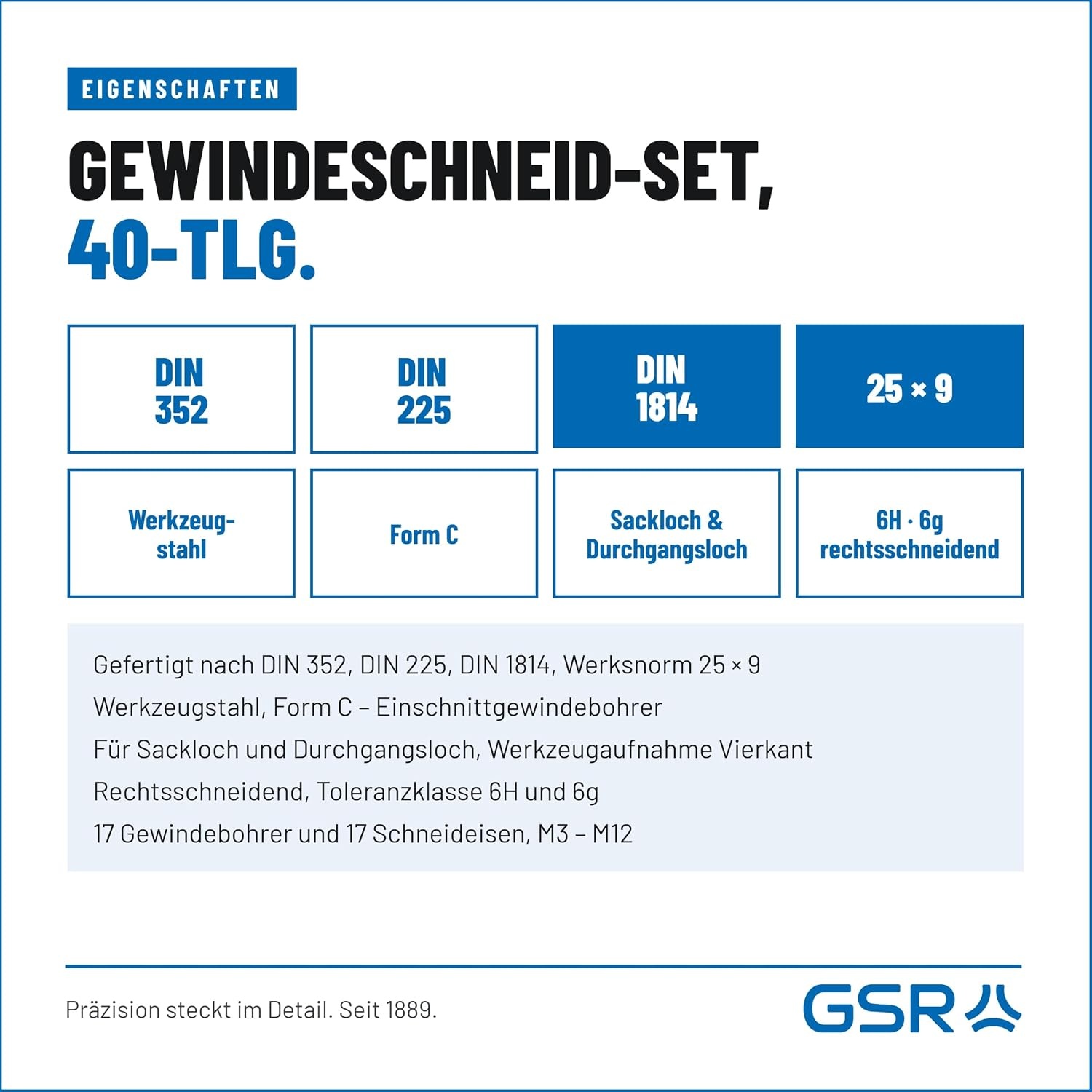 GSR Gustav Stursberg Schroefdraadsnijset 40-delig M3-M12 + BSP 1/8 inch zilver