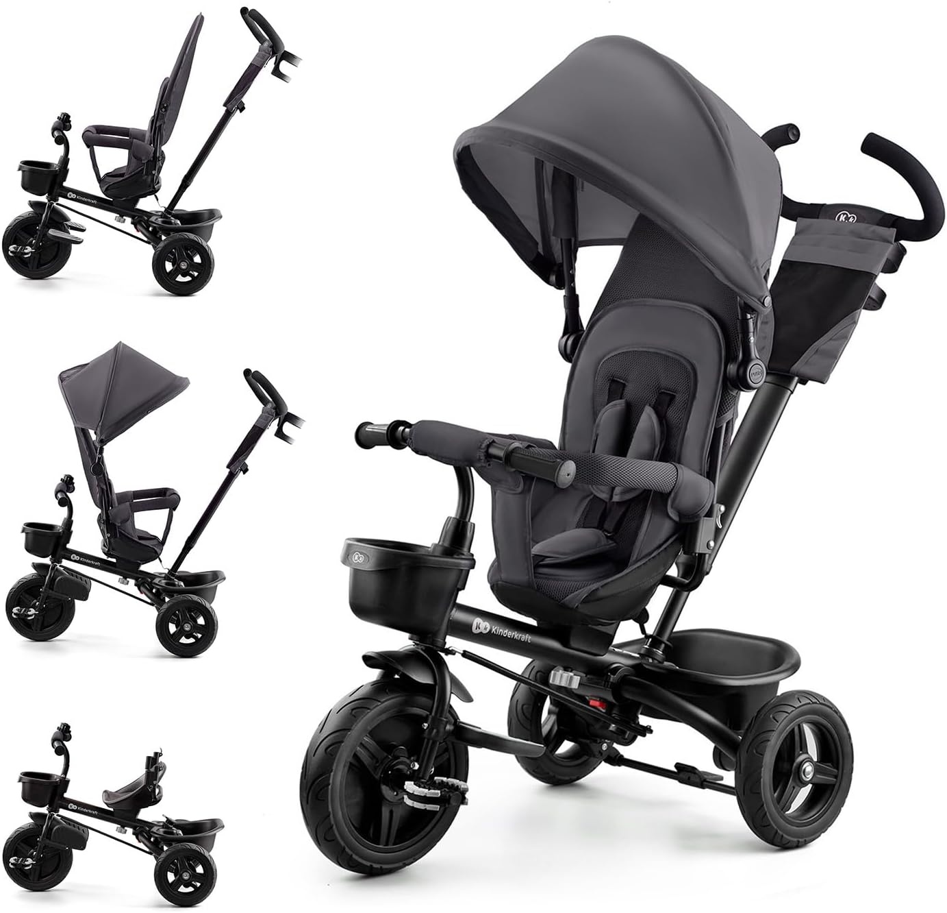 Kinderkraft Aveo Dreirad - Kinderdriewieler met duwstang - Grijs - Tot 25 kg