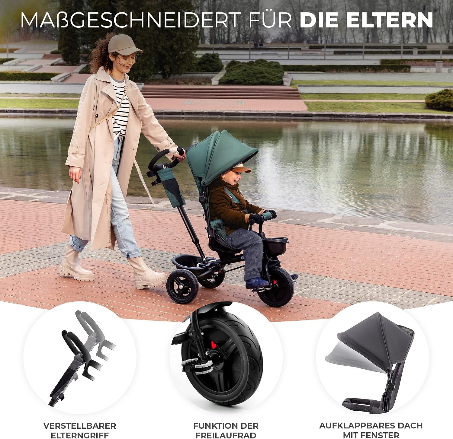 Kinderkraft Aveo Dreirad - Kinderdriewieler met duwstang - Grijs - Tot 25 kg
