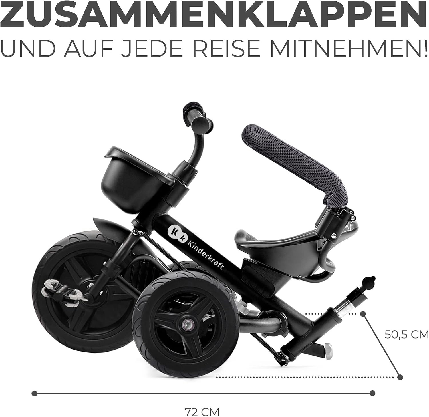 Kinderkraft Aveo Dreirad - Kinderdriewieler met duwstang - Grijs - Tot 25 kg
