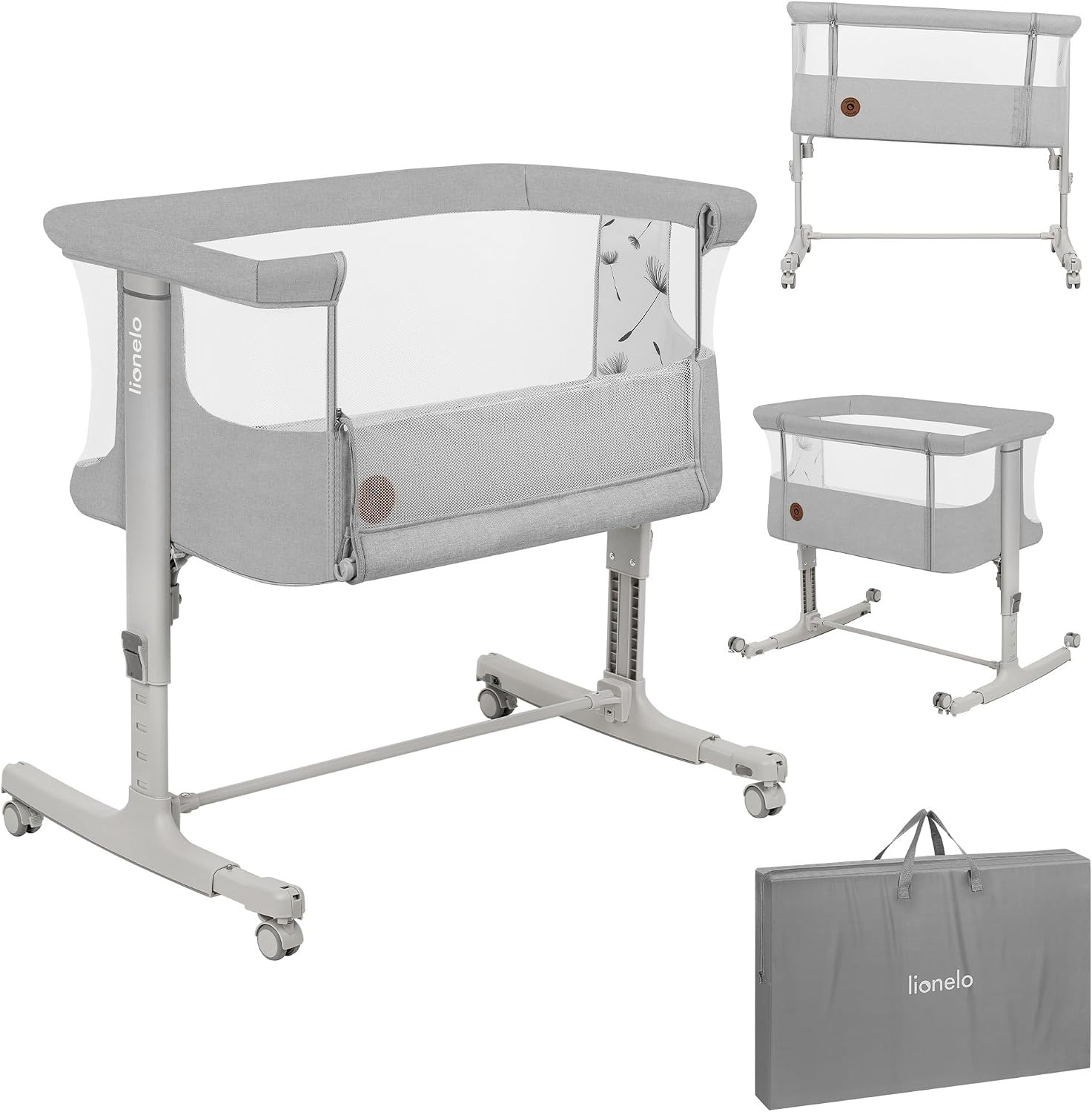LIONELO Aurora 3-in-1 Baby Co-Sleeper, Hoogteverstelling & Hellingsfunctie