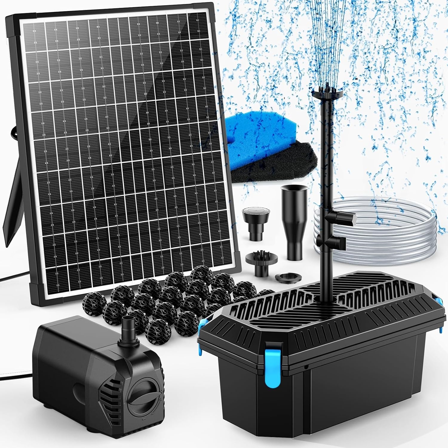 POPOSOAP 20W vijverfilter zonne-energie met fonteinpomp 1200 l/u voor