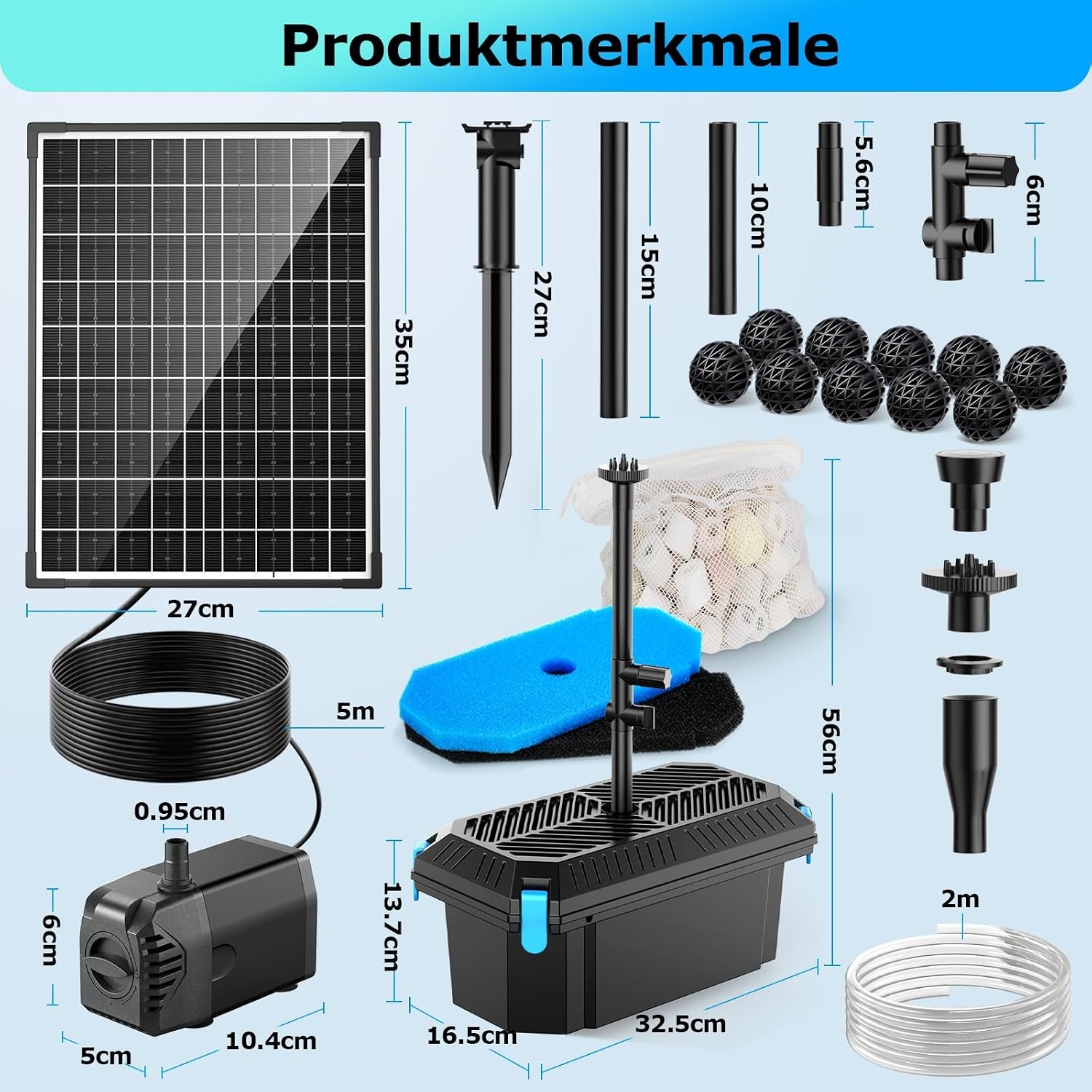 POPOSOAP 20W vijverfilter zonne-energie met fonteinpomp 1200 l/u voor
