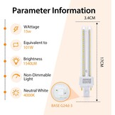 Aigostar Pack van 5 PLC 2U lampen, 15W Mais G24 buis, Neutraal Wit Licht 4000K, 1540lm, Niet verstelbaar