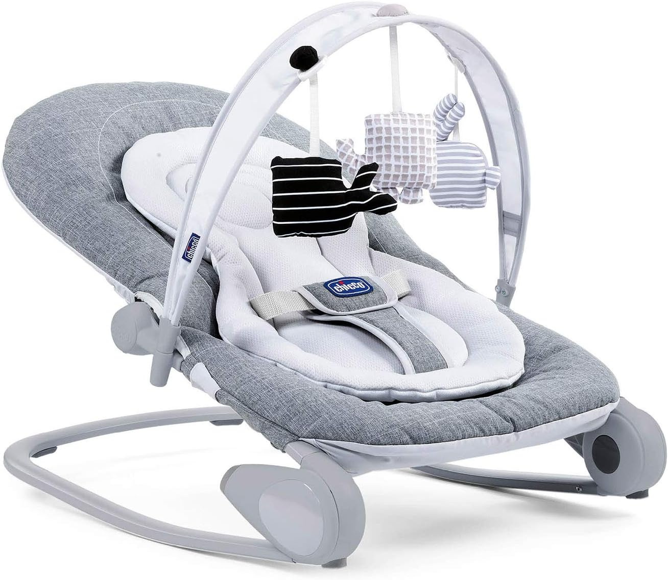 Chicco - Wipstoel Hooplà - 0 tot 18 kg - Verstelbaar naar Kinderstoel - Kantelbare Rugleuning - Inclusief Speelboog - 4 Wielen - Grijs (Titanium)
