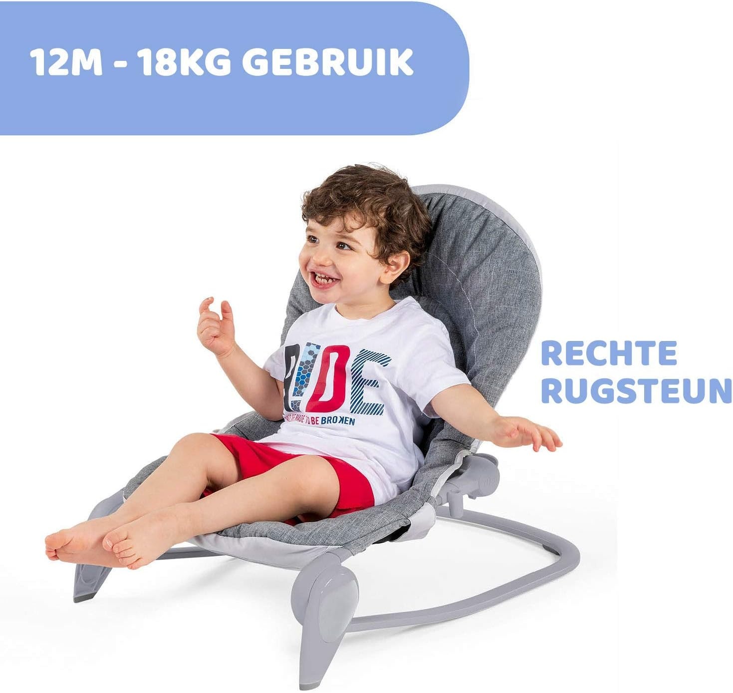 Chicco - Wipstoel Hooplà - 0 tot 18 kg - Verstelbaar naar Kinderstoel - Kantelbare Rugleuning - Inclusief Speelboog - 4 Wielen - Grijs (Titanium)