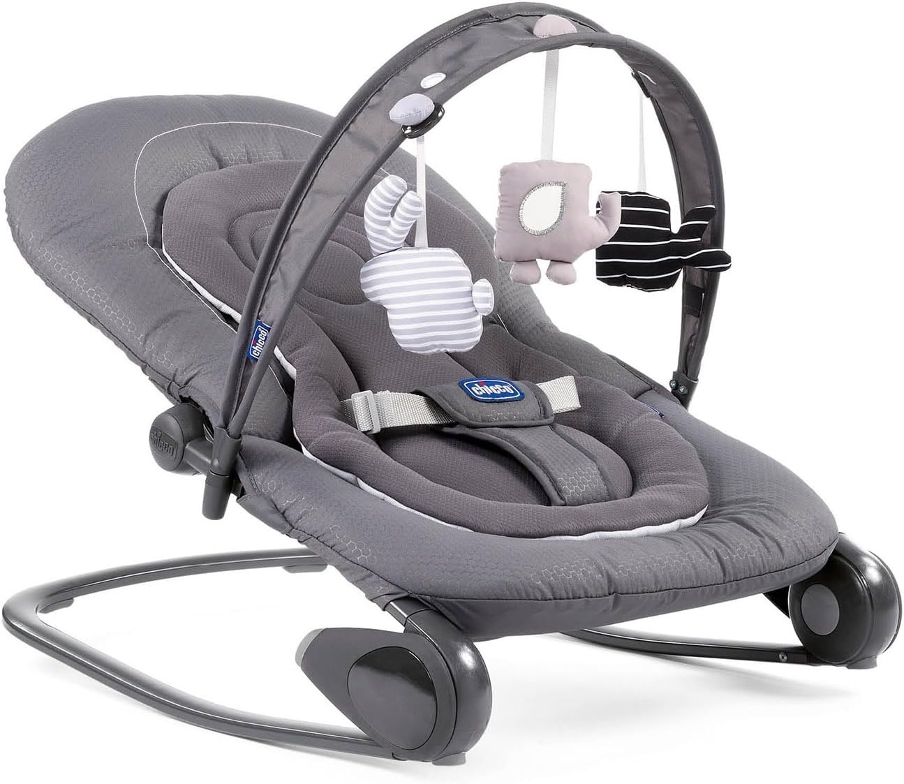 Chicco - Wipstoel Hooplà - 0 tot 18 kg - Verstelbaar naar Kinderstoel - Kantelbare Rugleuning - Inclusief Speelboog - 4 Wielen - Grijs (Titanium)