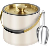 3,2L Moderne Geïsoleerde Ijsemmer met Siliconen Deksel, Schep, Zeef, Dubbelwandige Roestvrijstalen Ijsemmer voor Feestjes & Cocktailbar, Ideaal als Cadeau (Parelwit)