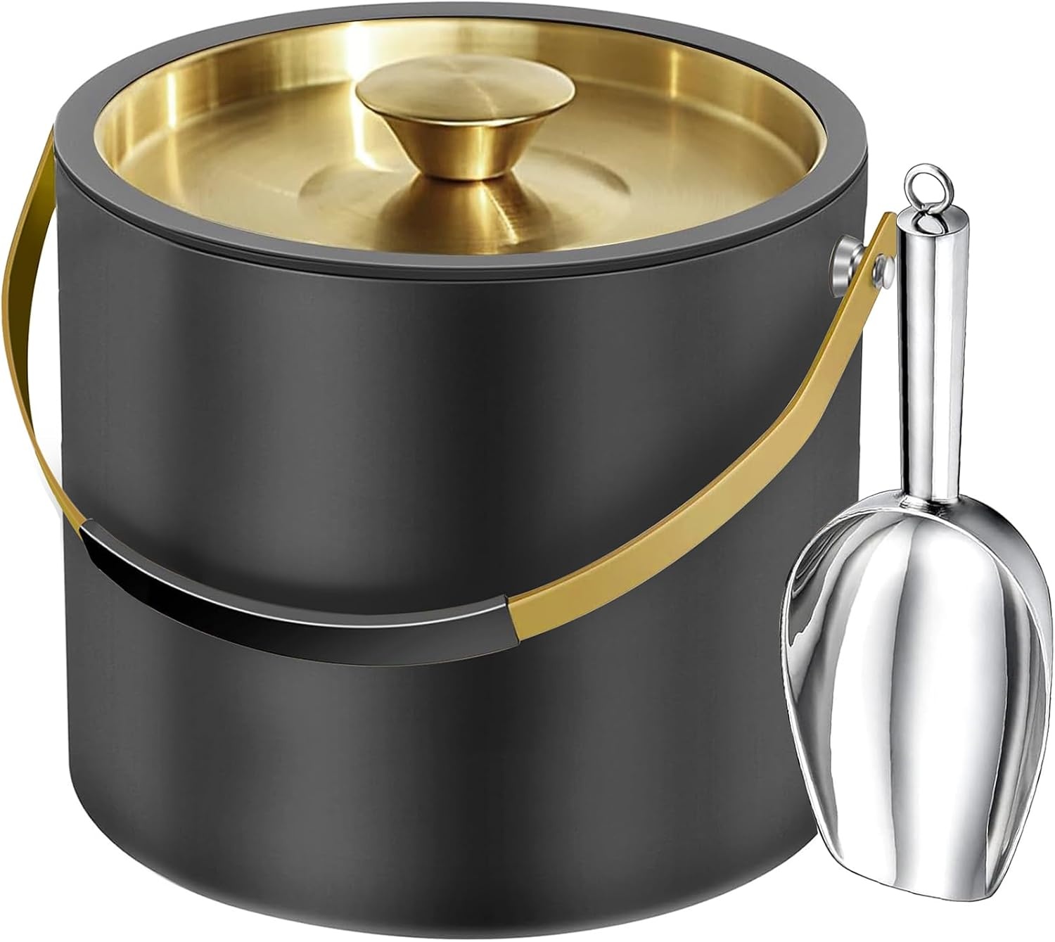 3,2L Moderne Geïsoleerde Ijsemmer met Siliconen Deksel, Schep, Zeef, Dubbelwandige Roestvrijstalen Ijsemmer voor Feestjes & Cocktailbar, Ideaal als Cadeau (Parelwit)