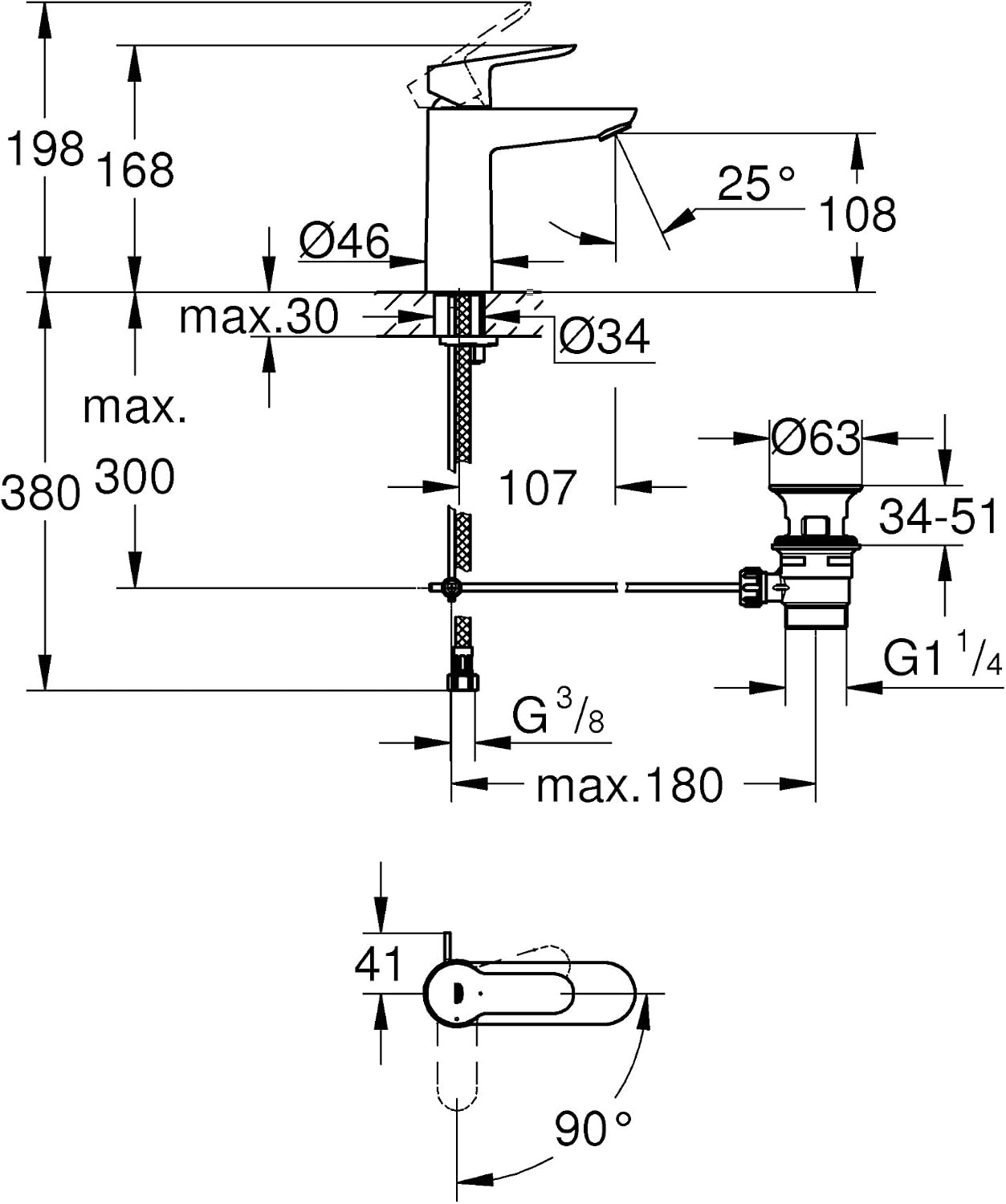 GROHE BauEdge Wastafelmengkraan M-Size, 23759000