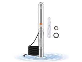 VEVOR Dompelpomp voor diepe fonteinen, IP68, uitgangsvermogen 750 W, 230 V, debiet 100 l/min, opvoerhoogte 75 m, met 20 m kabel, waterpomp van roestvrij staal voor industriële irrigatie