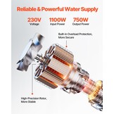 VEVOR Dompelpomp voor diepe fonteinen, IP68, uitgangsvermogen 750 W, 230 V, debiet 100 l/min, opvoerhoogte 75 m, met 20 m kabel, waterpomp van roestvrij staal voor industriële irrigatie