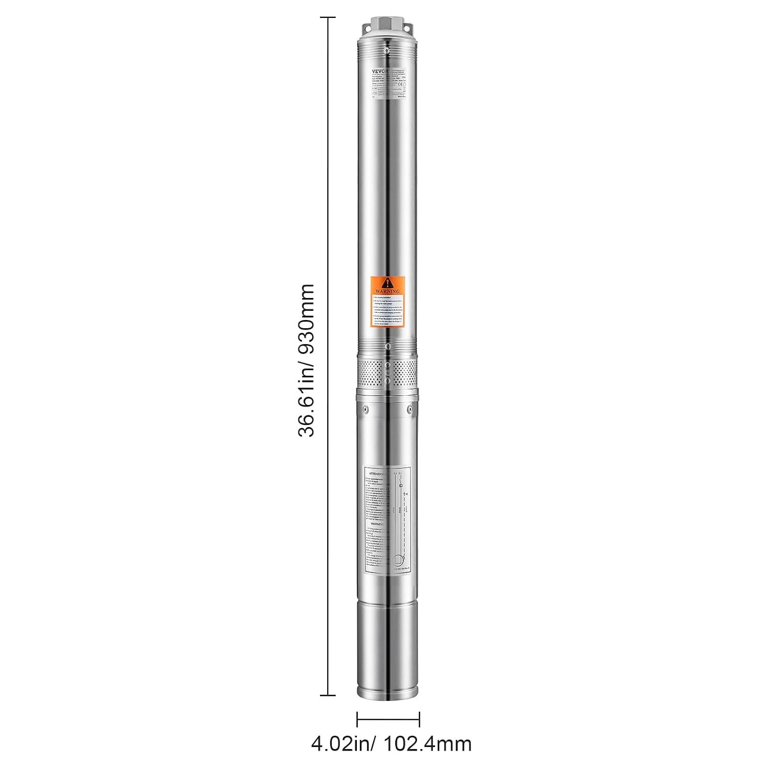VEVOR Dompelpomp voor diepe fonteinen, IP68, uitgangsvermogen 750 W, 230 V, debiet 100 l/min, opvoerhoogte 75 m, met 20 m kabel, waterpomp van roestvrij staal voor industriële irrigatie