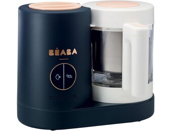 BÉABA - Babycook Neo - Babyvoedingprocessor Made in France - Mixer-Koker - Glazen Kom en Roestvrijstalen Kom - Babyvoeding diversificatie - Babyvoeding - Snel Stomen - Nacht Blauw