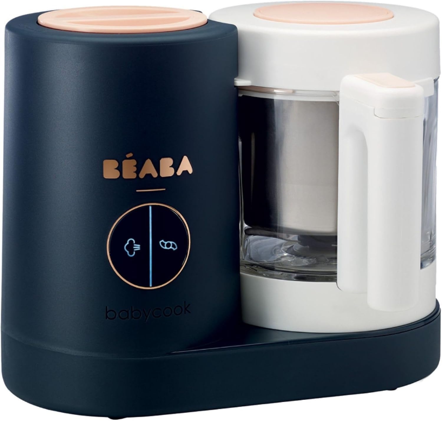 BÉABA - Babycook Neo - Babyvoedingprocessor Made in France - Mixer-Koker - Glazen Kom en Roestvrijstalen Kom - Babyvoeding diversificatie - Babyvoeding - Snel Stomen - Nacht Blauw
