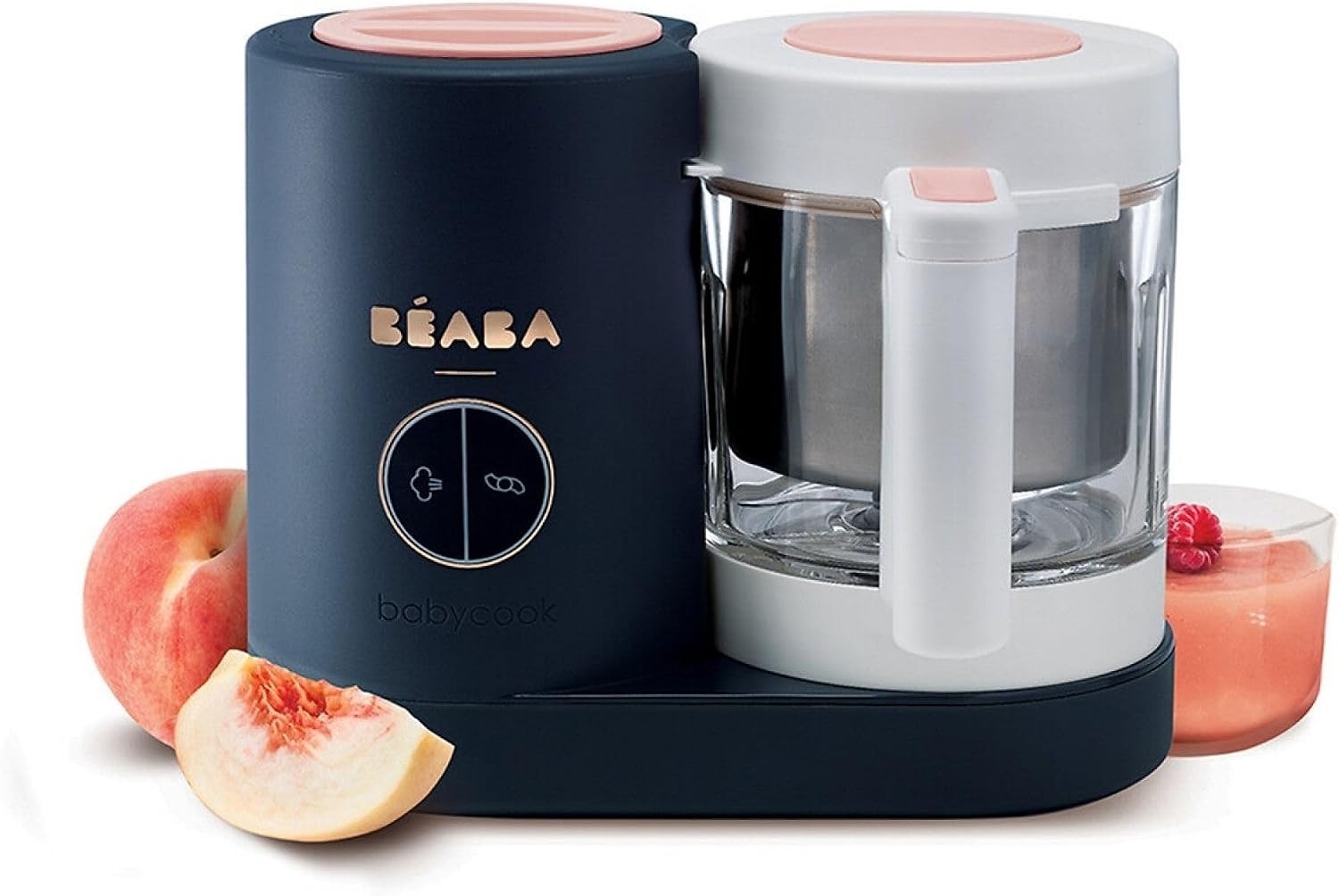 BÉABA - Babycook Neo - Babyvoedingprocessor Made in France - Mixer-Koker - Glazen Kom en Roestvrijstalen Kom - Babyvoeding diversificatie - Babyvoeding - Snel Stomen - Nacht Blauw