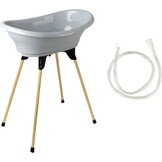 Thermobaby Badkuip voor pasgeborenen, badje met houten afvoerpijp, gepatenteerde innovatie, inklapbaar en stabiel, geschikt voor de badkamer, gemaakt in Frankrijk, grijs